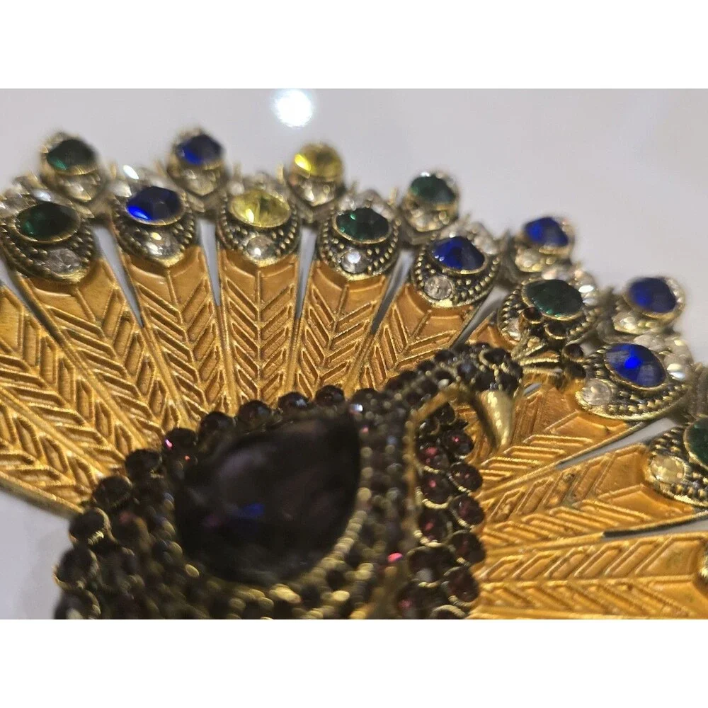 Vintage Peacock Rhinestone Jewelry Component / Necklace Centerpiece One Missing